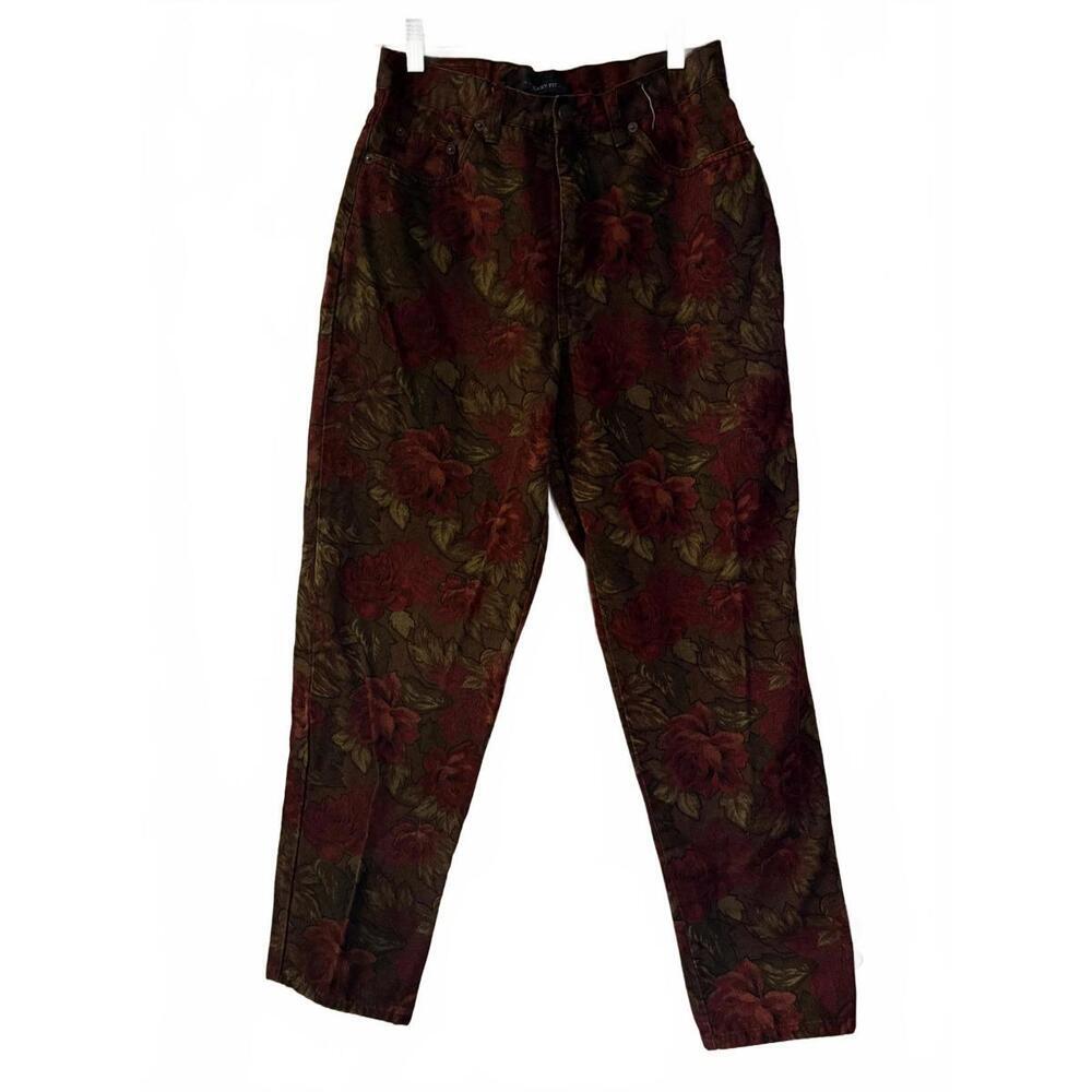 Vintage 90s Bill Blass Dark Floral Mom Jeans - High Rise Straight Leg - Size 10